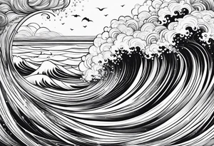 Waves sea beach sky for whole arm sleeve tattoo idea