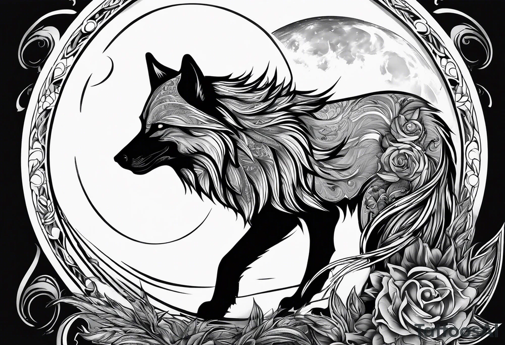 Scythe moon wolf tattoo idea