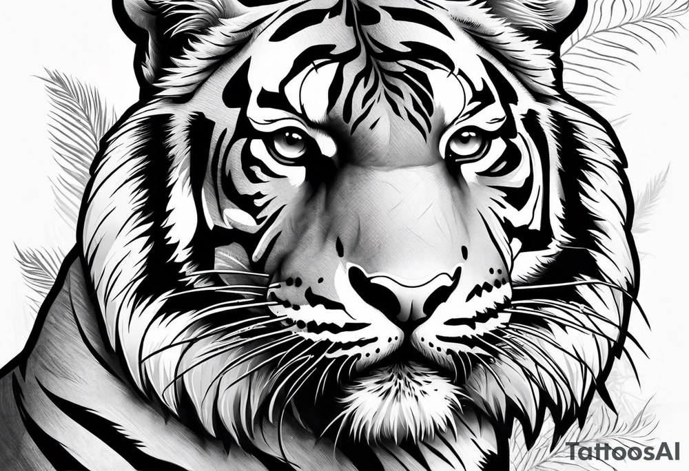 tiger hanging on palm tree tattoo idea
