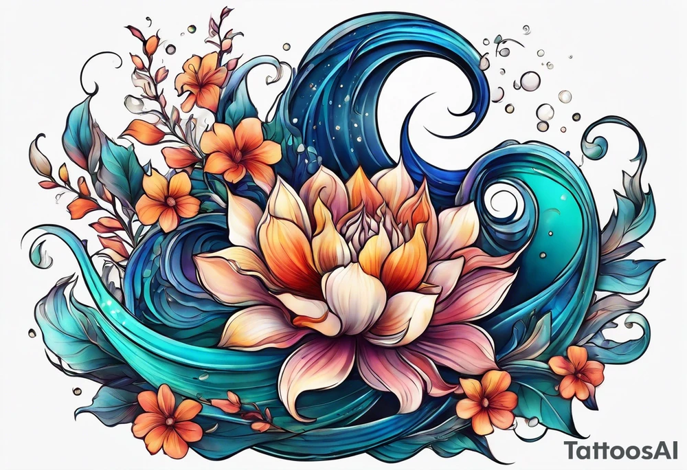 sea,, night, flower, tattoo idea