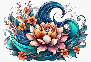 sea,, night, flower, tattoo idea