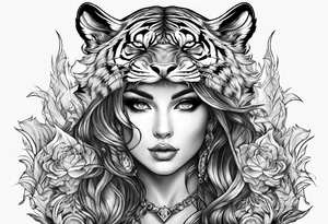 a huntress on a tiger in flames tattoo idea
