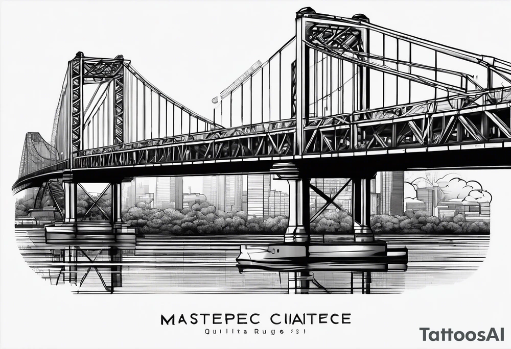 view from under steel truss cantilever bridge tattoo idea