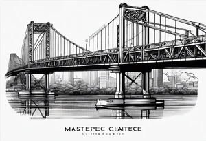 view from under steel truss cantilever bridge tattoo idea