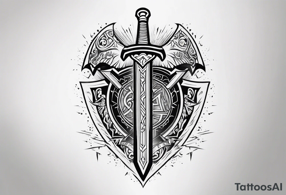 Valhalla sword shield lightning tattoo idea