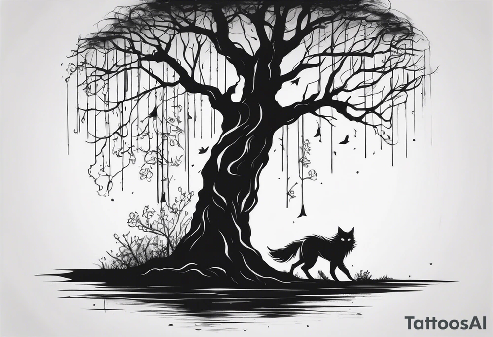 creepypasta creature looking behind a tree tattoo idea