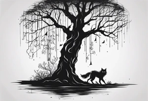 creepypasta creature looking behind a tree tattoo idea