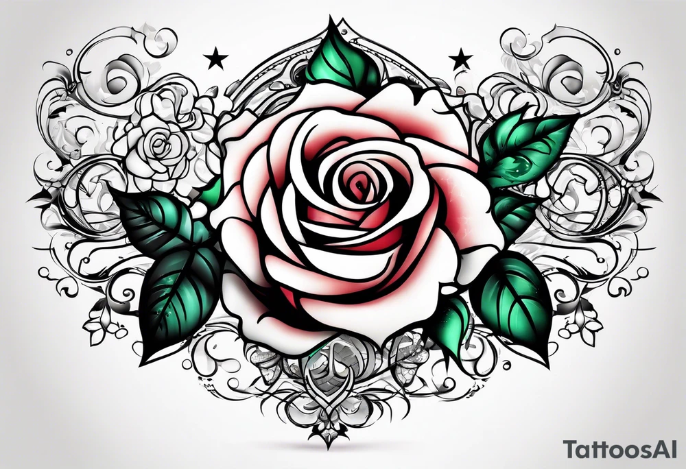 Roses with filled in stars & bubbles tattoo idea