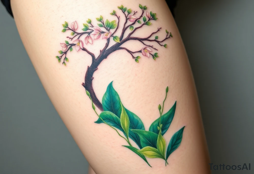 Lilly of the vally plants underneath a blooming hawthorn tree tattoo idea