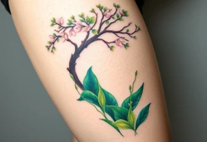 Lilly of the vally plants underneath a blooming hawthorn tree tattoo idea