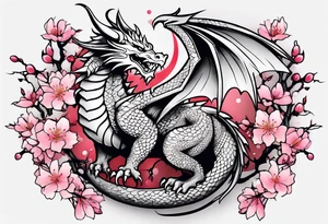 A dragon with wings covered in cherry blossoms tattoo idea