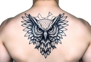 BROKEN GLASS WITH OWL HOLDING A TRADEGY MASK tattoo idea