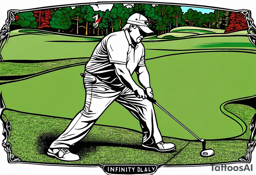 Golfer John Daly wearing the Infinity Gauntlet on one hand and holding a putter on the other hand on the 18th hole of the Masters. tattoo idea