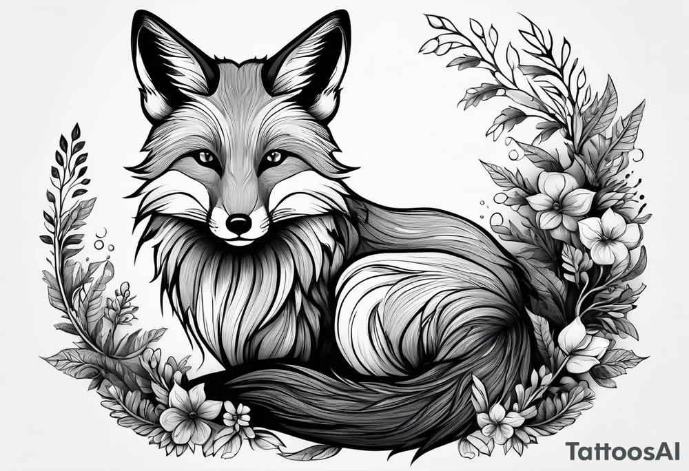 A playful fox with a bushy tail, set in a lush forest, illustrating cleverness and adaptability.” tattoo idea