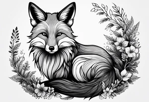 A playful fox with a bushy tail, set in a lush forest, illustrating cleverness and adaptability.” tattoo idea