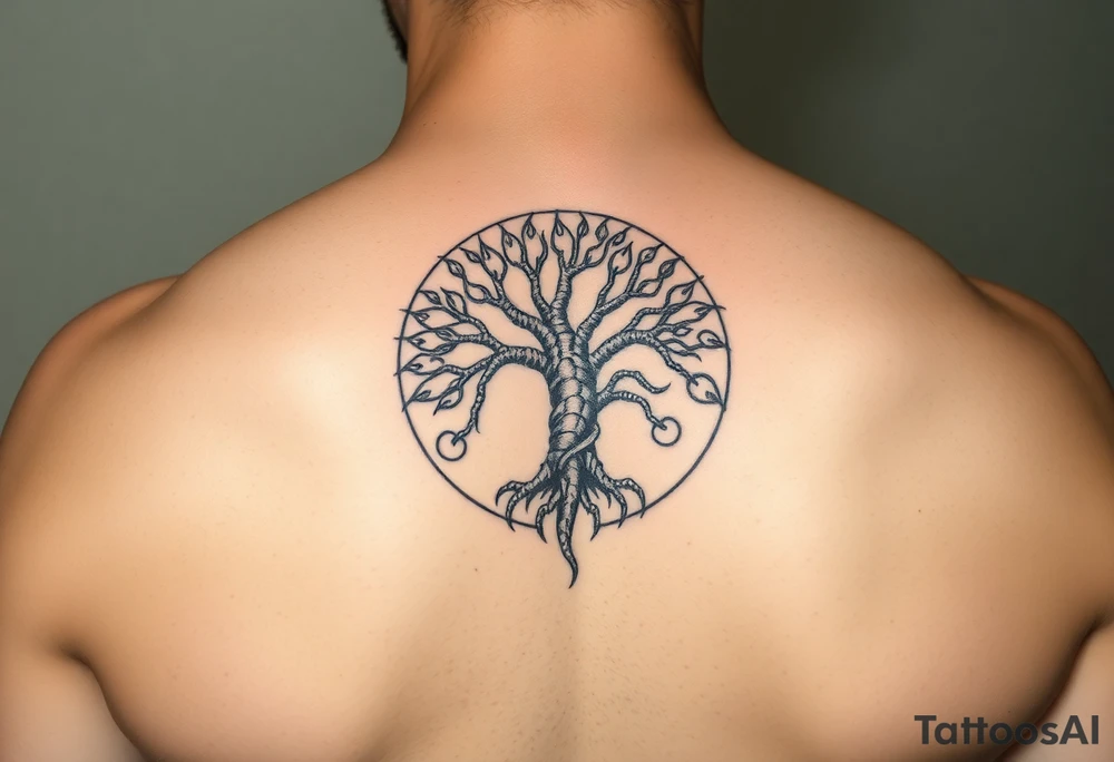 a dragon arround the tree of life tattoo idea