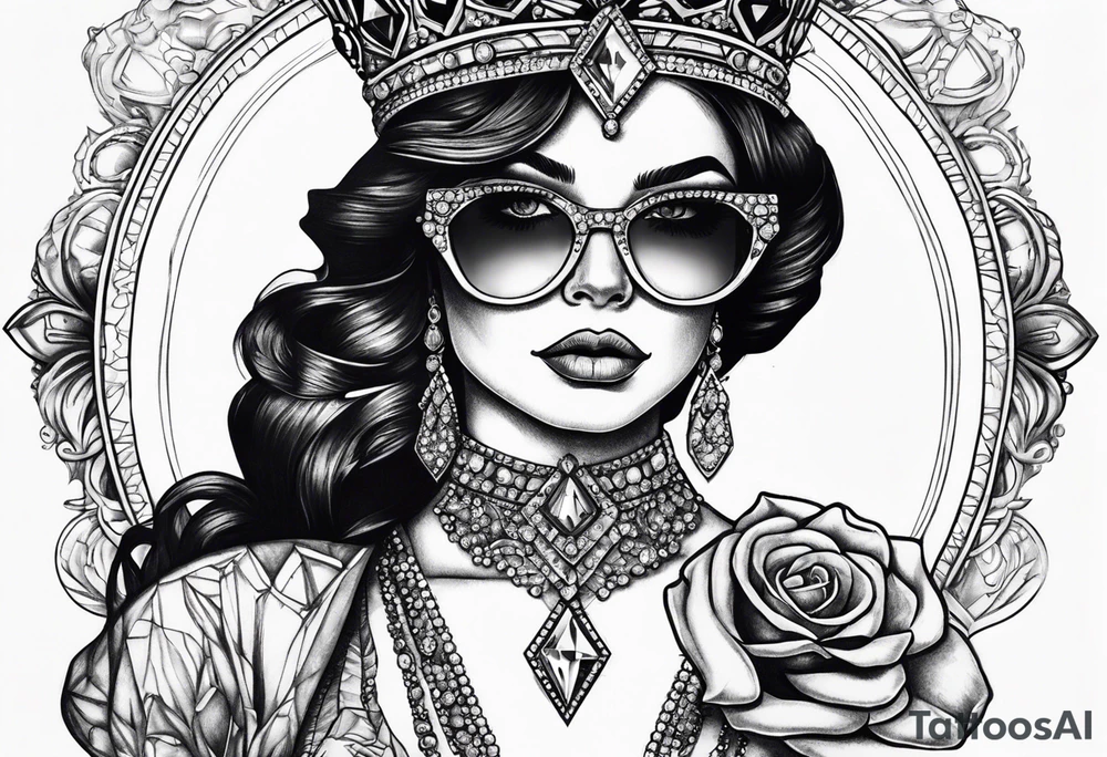 Dead Diamond queen wearing glasses add gemstones tattoo idea