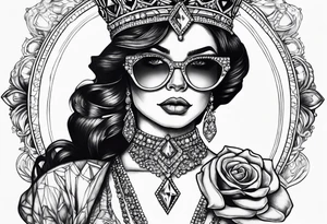 Dead Diamond queen wearing glasses add gemstones tattoo idea