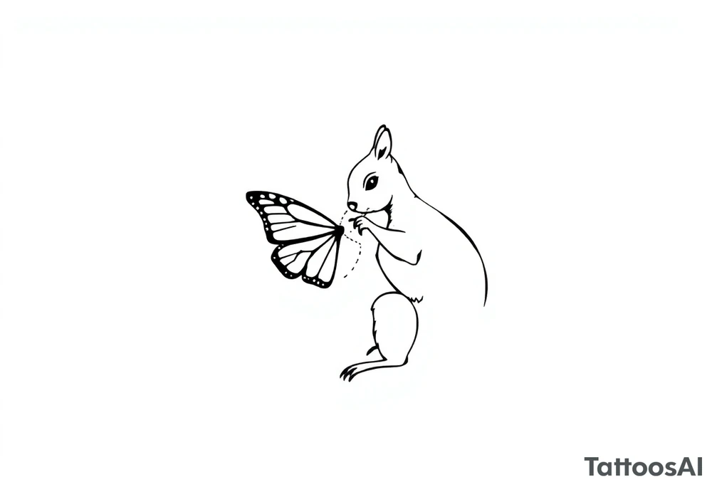 Squirrel kissing butterfly tattoo idea