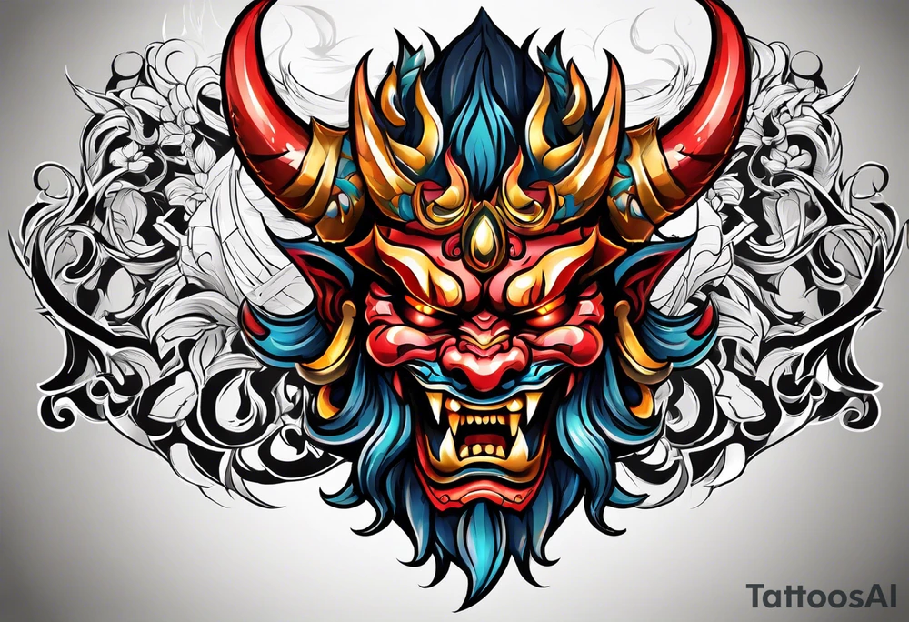 A Oni mask for protection against Evil tattoo idea