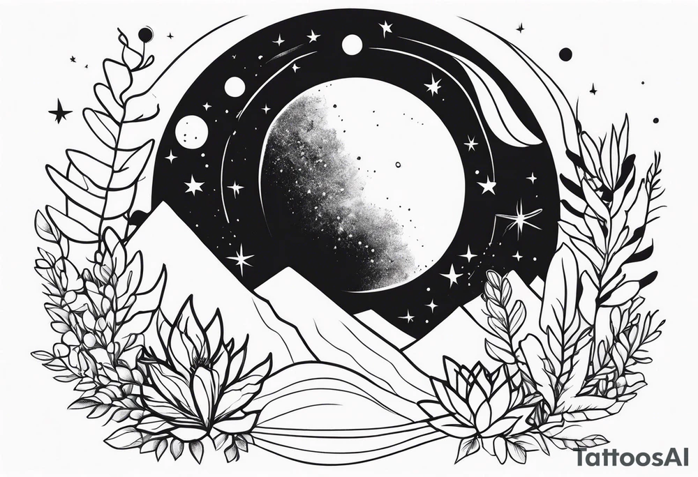 Universe and plants tattoo idea
