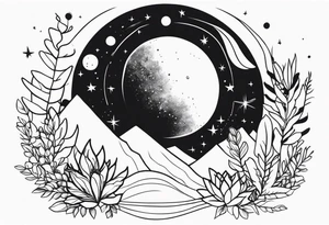 Universe and plants tattoo idea