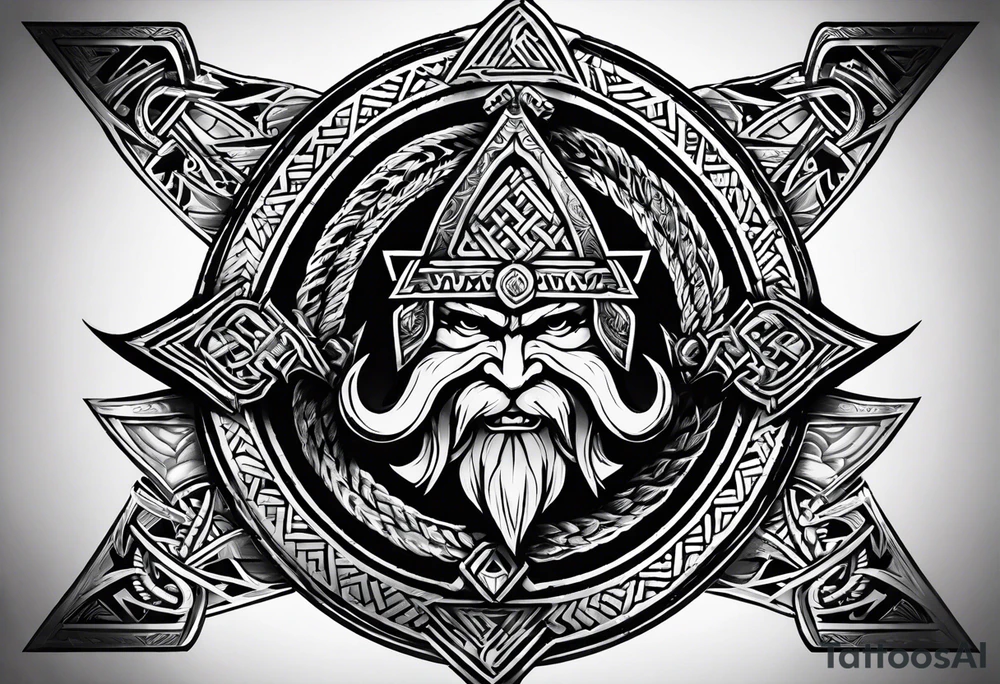 Valhalla sword shield axe Valknut  tribal tattoo idea