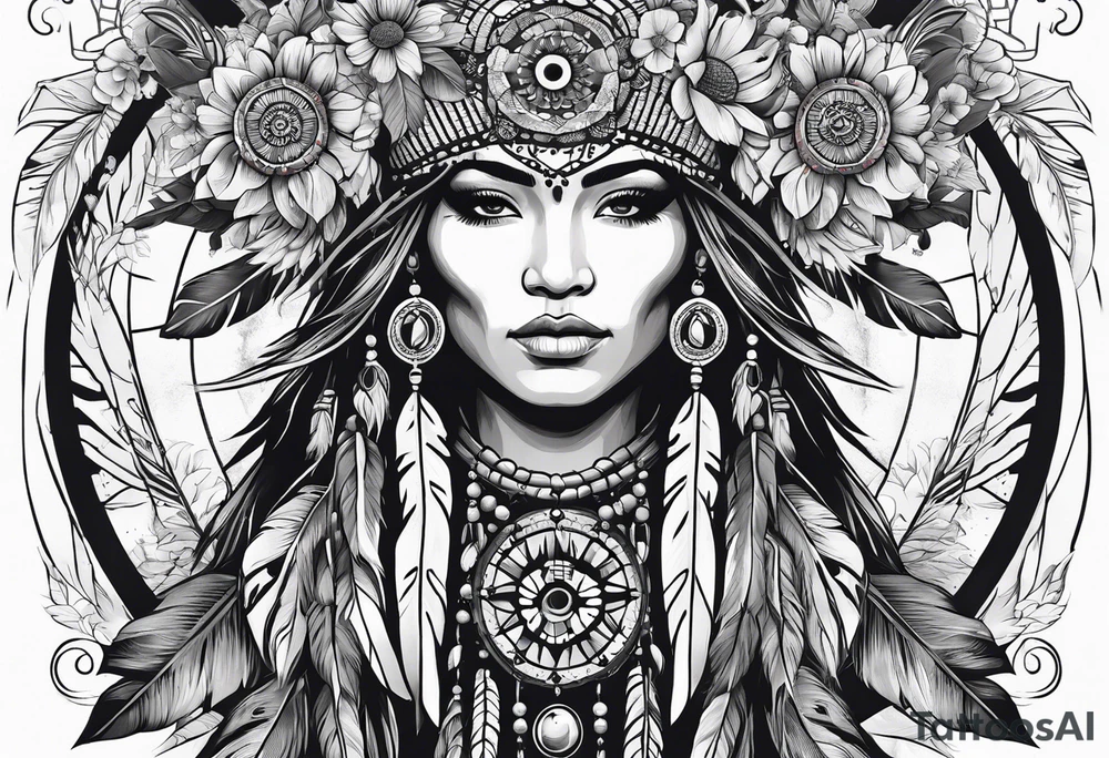 Native american, cancer, flowers, dream catcher, pacific island tattoo idea