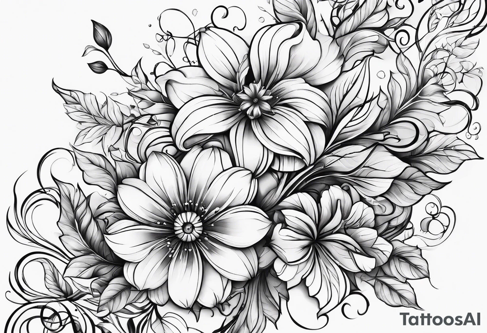 abstract flower with vines tattoo idea