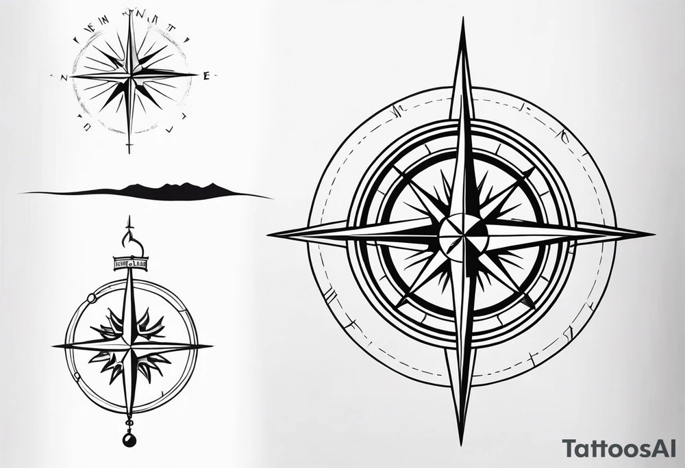 Tattoo along spine Compass
Long north and south lines tattoo idea