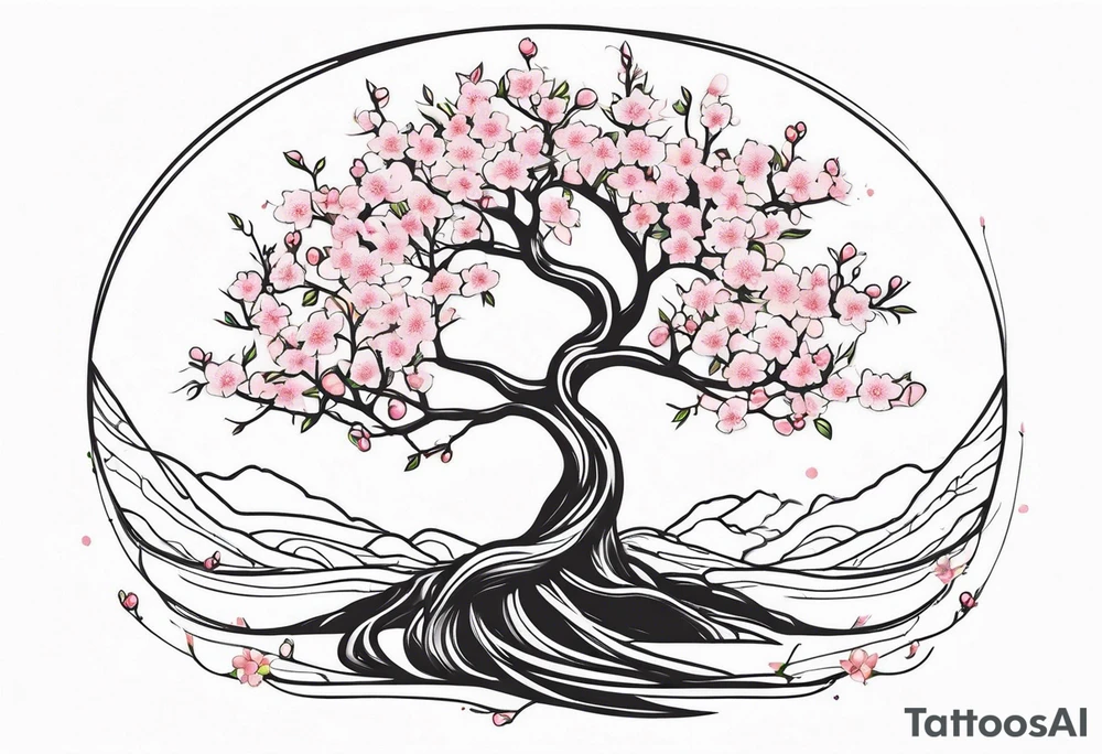 Mother Earth Tree with Cherry Blossom tree as the body and branches tattoo idea