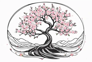 Mother Earth Tree with Cherry Blossom tree as the body and branches tattoo idea