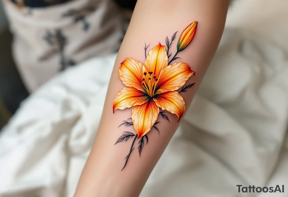 Orange and yellow glowing lily tattoo idea