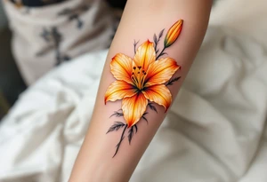 Orange and yellow glowing lily tattoo idea