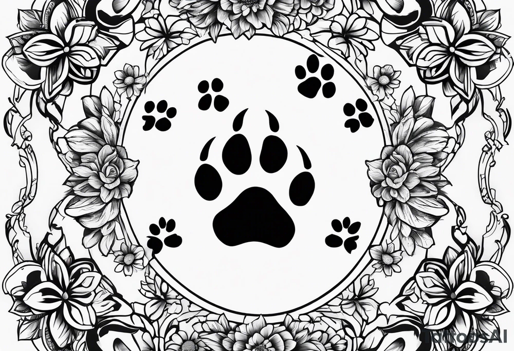 Paw print made with flowers tattoo idea