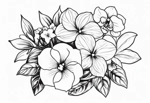 2 inch bouquet with hydrangeas and orchids tattoo idea