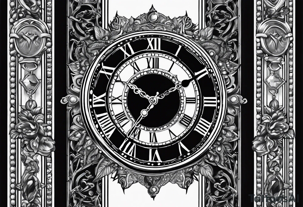 Roman god, timeless clock, rosary tattoo idea