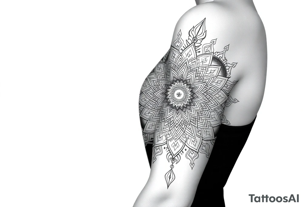 intricate mandala with sacred geometry and cosmic elements tattoo idea