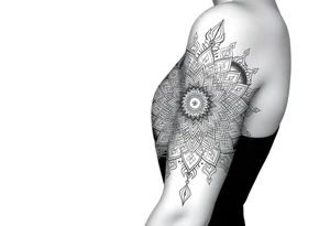intricate mandala with sacred geometry and cosmic elements tattoo idea