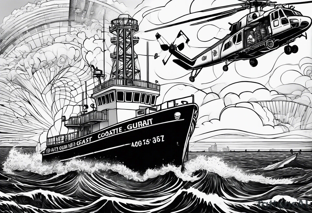 Coast Guard rescue near alcatraz with radio waves tattoo idea