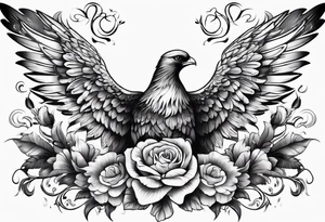 Full back tattoo covering the whole back with wings on top and flowers on bottom tattoo idea