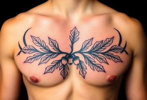 on the chest an oak branch with thick leaves and acorns oak branch with thick leaves and acorns tattoo idea