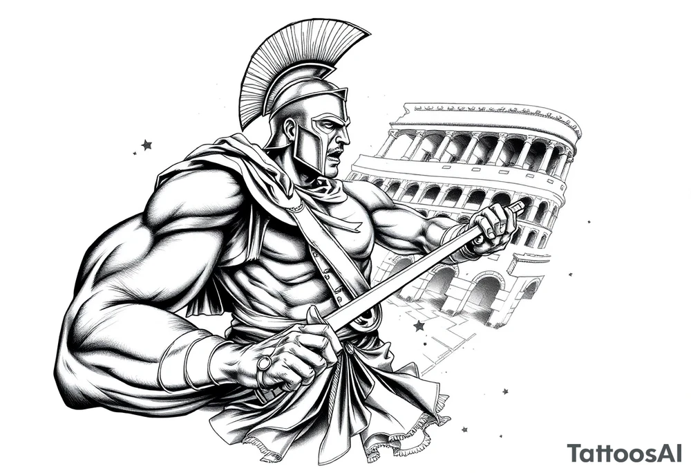 Spartan fighting in the Colosseum tattoo idea