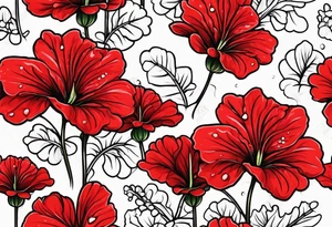 red geraniums with rain drops tattoo idea