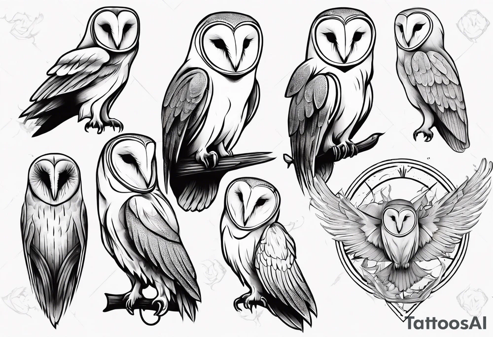 Fine line barn owl tattoo idea
