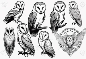 Fine line barn owl tattoo idea