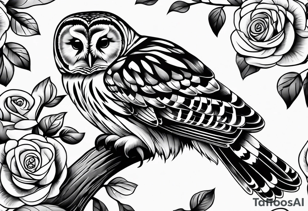 Barred owl, a rose, a paw print tattoo idea