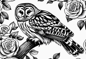 Barred owl, a rose, a paw print tattoo idea