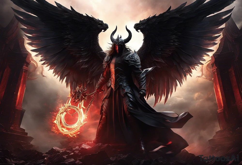 2. **Angel and Demon**: Create a scene where an angel and a demon are locked in a fierce battle, with their forms gradually fading into one another as they clash. This design could symbolize the constant struggle between virtue and temptation within oneself.

3. **Demonic Wings and Halo**: Combine elements of darkness and light by depicting demonic wings on one side and a halo on the other, both fading into shadowy tendrils that extend across your skin. This design could represent the internal conflict between sinful desires and divine guidance.

4. **Tree of Life and Tree of Death**: Create a split composition featuring the Tree of Life on one side, teeming with vibrant foliage and lush growth, and the Tree of Death on the other, twisted and gnarled with dark, ominous roots. The two trees could gradually fade into one another, symbolizing the interconnectedness of life and death.

5. **Duality Masks**: Design two theatrical masks—one representing a serene, angelic visage and the other a sinister, demonic expression—connected by swirling tendrils of fading black-and-white ink. This tattoo could symbolize the masks we wear to conceal our inner struggles and the blurred line between good intentions and malevolent impulses. tattoo idea