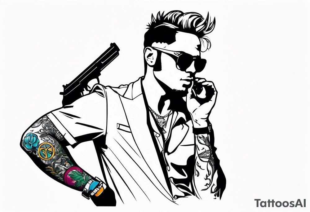 capricorn man with sunglasses and gun tattoo idea